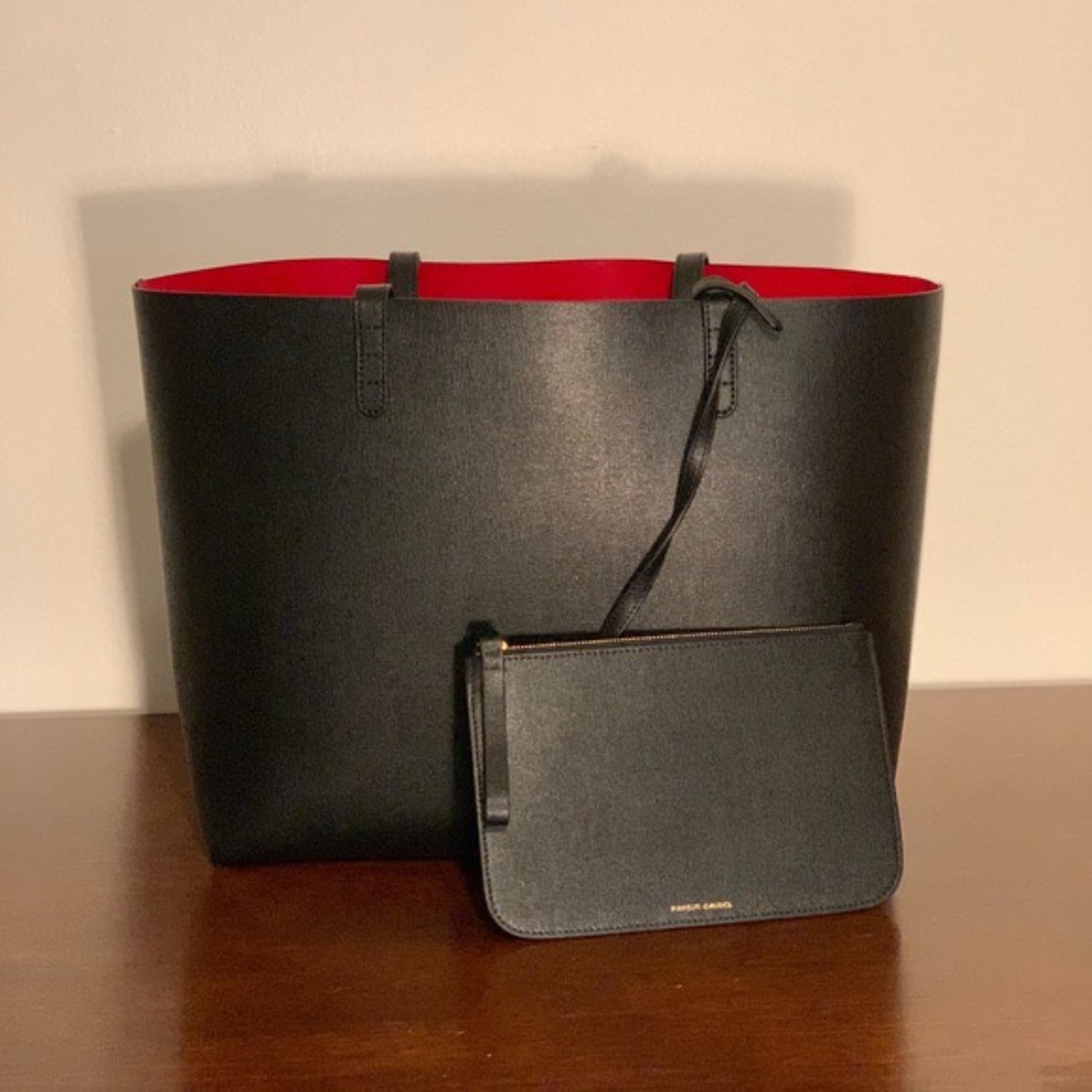 Mansur Gavriel Saffiano Large Tote Black/Red.